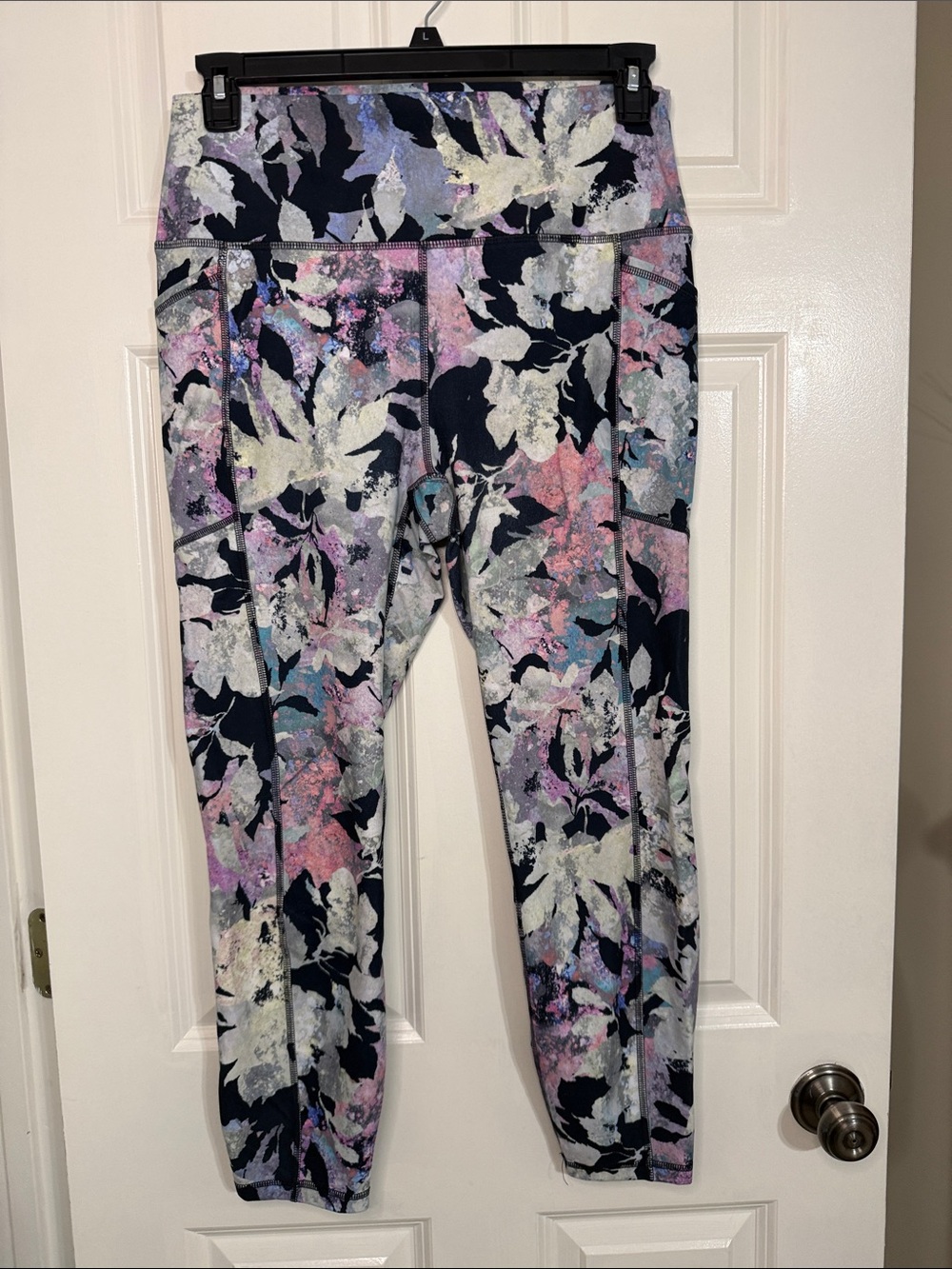 RBX High-Waist Floral Leggings in Navy with Pastel Accents